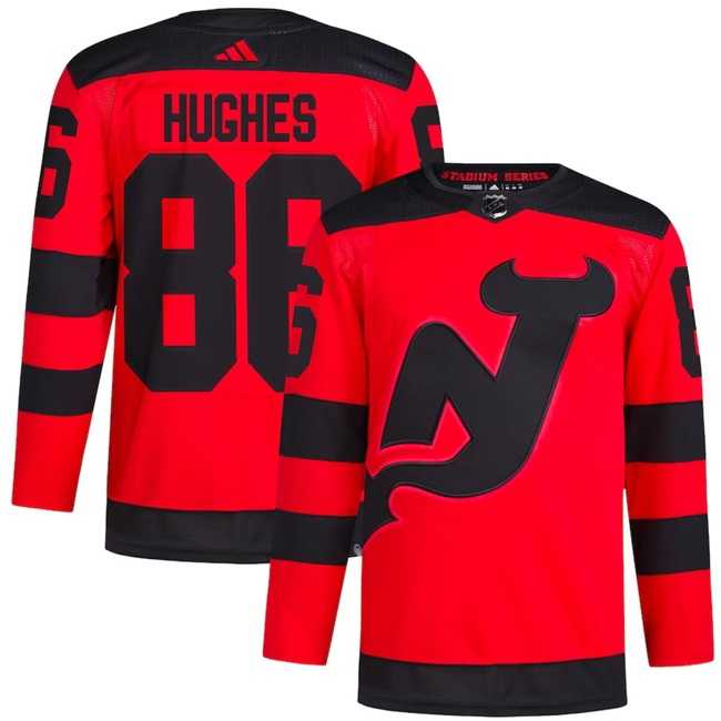 Men%27s New Jersey Devils #86 Jack Hughes Red 2023-2024 Stadium Series Stitched Jersey Dzhi